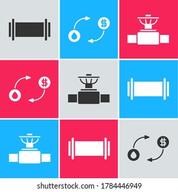Set Industrie Rohr, Ölaustausch und Industrie Rohr und Ventil Symbol. Vektorgrafik