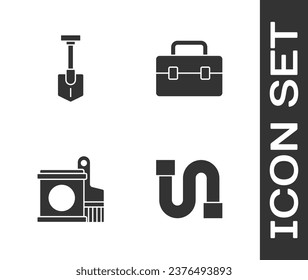 Set Industry pipe, Shovel, Paint bucket and brush and Toolbox icon. Vector
