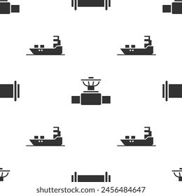 Establezca la tubería de la industria, la tubería y la válvula de la industria y el buque cisterna de petróleo en patrón sin costura. Vector