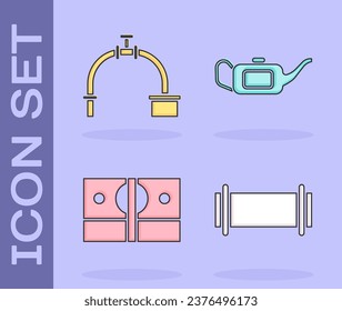 Set Industrie-Rohr, Industrie-Rohr und Ventil, Stapel Papier Geld Bargeld und Kanister für Motoröl Symbol. Vektorgrafik
