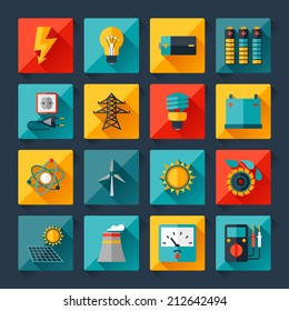 Set of industry power icons in flat design style.
