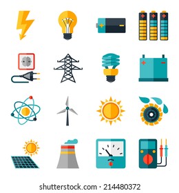 Set of industry power icons in flat design style.