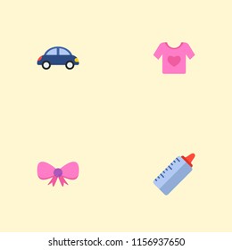 Set of infant icons flat style symbols with bow, baby shirt, toy car and other icons for your web mobile app logo design.