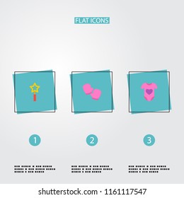 Set of infant icons flat style symbols with body dress, gloves, magic wand icons for your web mobile app logo design.