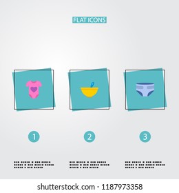 Set of infant icons flat style symbols with body dress, baby meal, diaper and other icons for your web mobile app logo design.