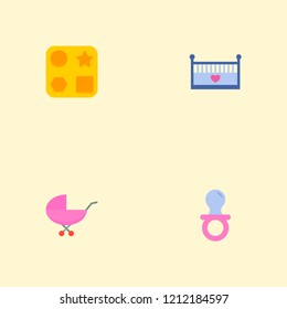 Set of infant icons flat style symbols with baby bed, baby carriage, baby toy and other icons for your web mobile app logo design.