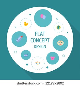 Set of infant icons flat style symbols with duck toy, baby boy, baby bottle and other icons for your web mobile app logo design.