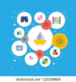 Set of infant icons flat style symbols with diaper, boat, puzzle and other icons for your web mobile app logo design.