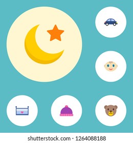 Set of infant icons flat style symbols with winter hat, baby bed, baby boy and other icons for your web mobile app logo design.