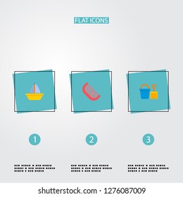 Set of infant icons flat style symbols with baby comb, bucket, boat and other icons for your web mobile app logo design.