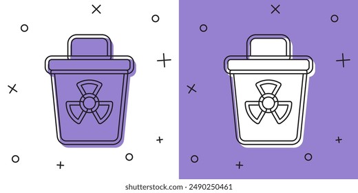 Set Infectious waste icon isolated on white and purple background. Tank for collecting radioactive waste. Dumpster or container. Biohazardous substances.  Vector