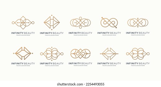 conjunto de logotipo infinito y de belleza. diseño de conjunto de logotipos de belleza de línea, logotipo para cosméticos, moda, cuidado de la piel.