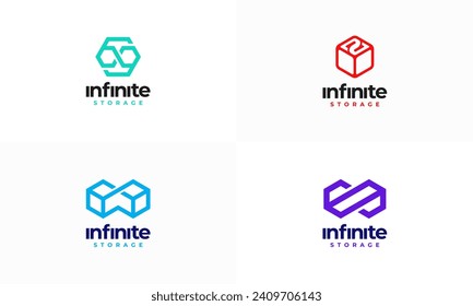 Set of infinity box storage Technology logo, Infinity Cloud Storage logo template