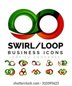 Conjunto de conceitos infinitos, projetos de logotipo de loop. Design moderno de onda de fluxo de cor em branco