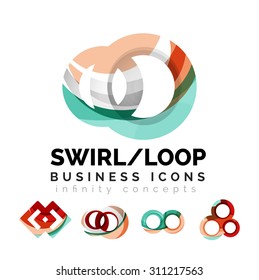 Set of infinity concepts, loop logo designs. Modern color flowing wave design on white Set of infinity concepts, loop logo designs. Modern color flowing wave design on white