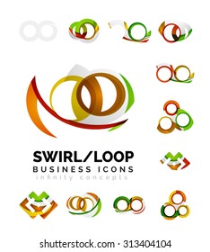 Set of infinity concepts, loop logo designs. Modern color flowing wave design on white