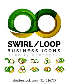 Set of infinity concepts, loop logo designs. Modern color flowing wave design on white