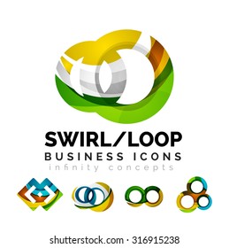 Set of infinity concepts, loop logo designs. Modern color flowing wave design on white