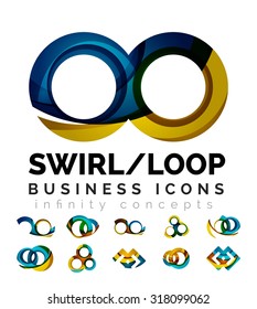 Set of infinity concepts, loop logo designs. Modern color flowing wave design on white