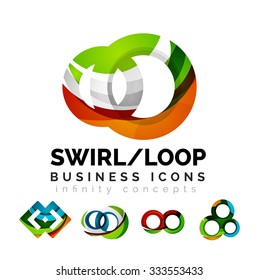 Set of infinity concepts, loop logo designs. Modern color flowing wave design on white