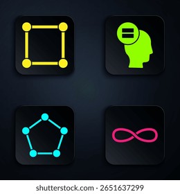 Set Infinity, Geometric figure Square, Geometric figure Pentagonal prism and Calculation. Black square button. Vector