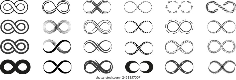  Set of infinity icons. Illustration of infinite outline, motion infinity, eternity continual