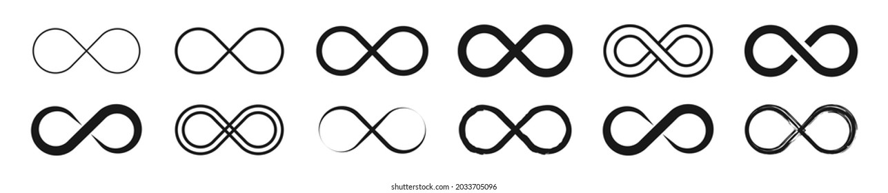 Set of infinity icons. Unlimited infinity, endless, logos. Vector illustration.