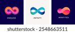 Set of Infinity logos, mobius ribbon symbols, icons. Infinity 3D, modern minimalist style. Colorful vector design. Concept illustrations