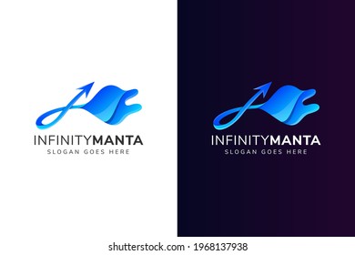 Set of infinity manta fish logo design template use modern blue gradient in white and dark purple gradient background. 
