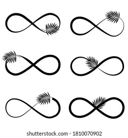 Set of Infinity sign with palm leaf. Vector Illustration.