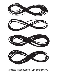 Conjunto de símbolo de infinito dibujado a mano con un vector de pincel de Grunge aislado en blanco