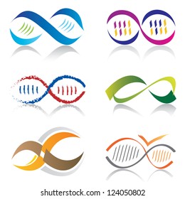 Set of Infinity Symbol Icons in DNA Molecule Shape