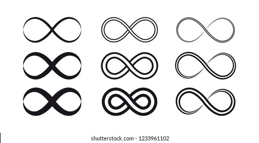 Set of infinity symbols and icons silhouettes.