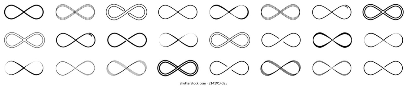 Set of infinity symbols. Infinity. Symbol of repetition. Vector illustration.