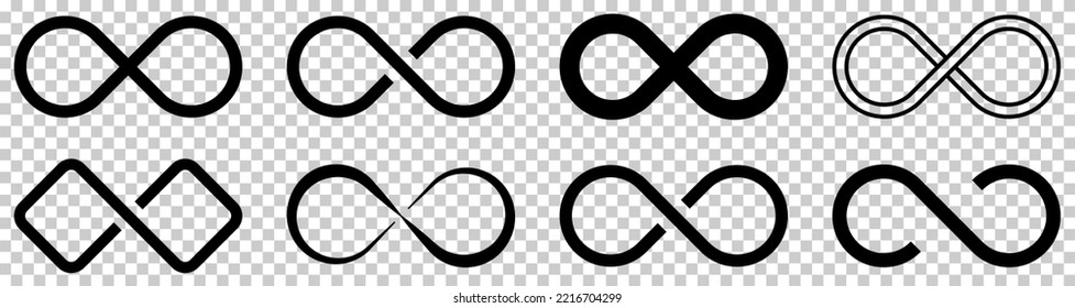 Set of infinity symbols. Vector illustration isolated on transparent background