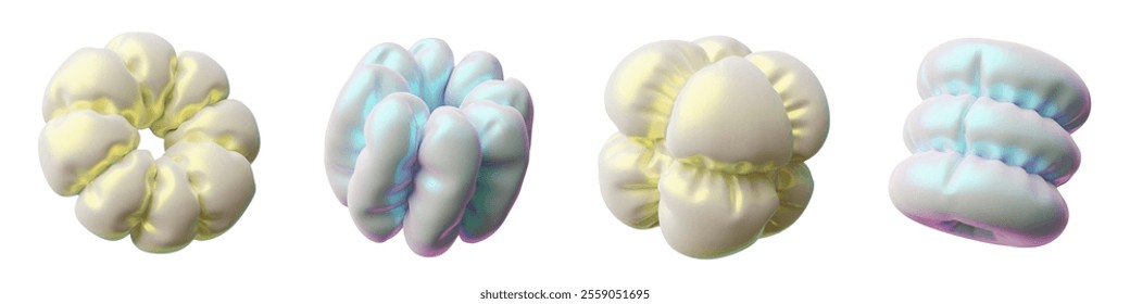 A set of inflatable 3D balloons with abstract shapes and bright neon glow. Glossy vector graphics in futuristic style on a white background for a modern design