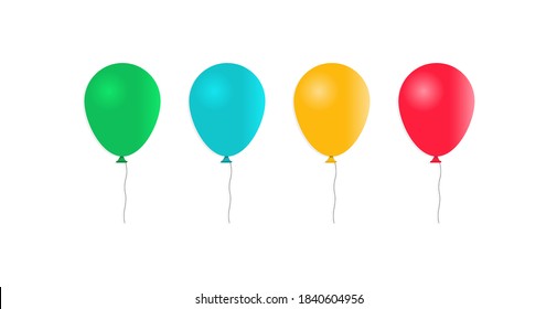 Set of inflatable balloons in cartoon style isolated on white background. Vector composition for birthday, carnival, fair and holidays.