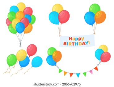 Set of inflatable balloons. Decorations for the holiday. Colored gel balls. Birthday celebration. Vector illustration on a white background