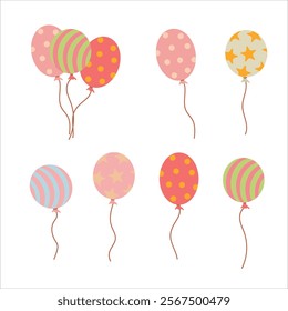 A set of inflatable balls. Decorations for the holiday. Birthday decoration. Vector illustration