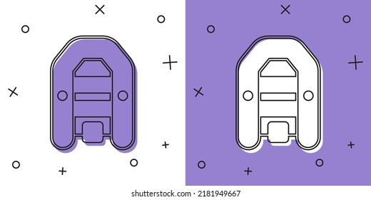 Set Inflatable boat with outboard motor icon isolated on white and purple background.  Vector