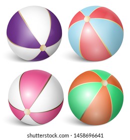 Set of inflatable colourful beach balls. Realistic illustration Isolated on white background.  Vector illustration