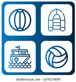 Set of inflatable icons. Such as Beach ball, Inflatable boat, Rescue boat , inflatable icons