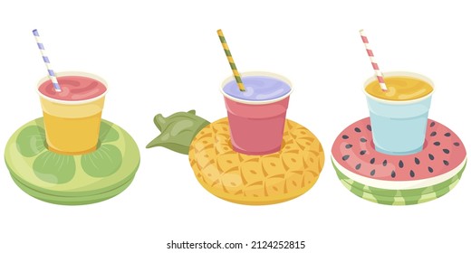 A set of inflatable mattress icons in various shapes for pool parties, beach holidays and hotel vacations. Vector illustration