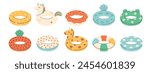 Set of Inflatable Swimming Rings. Rubber rings. Summer beach vacation. Inflatable swimming pool toys. Vector illustration in flat style