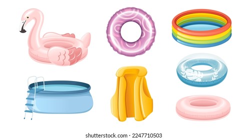 Set of inflatable tools for swimming vector illustration isolated on white background