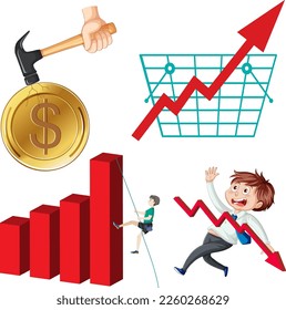 Set of inflation and economic recession crisis illustration