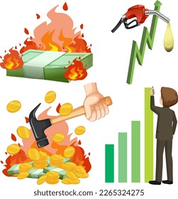 Set of inflation and economic recession crisis illustration