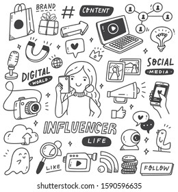 Set of Influencer Doodle, Social Media Marketing, Millennial Business