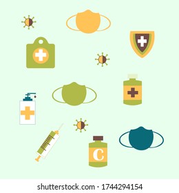 Set. Influenza virus prevention onboarding vector template. Green background