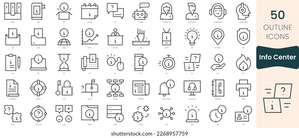 Conjunto de iconos del centro de información. Iconos de estilo lineal delgado Empaquetar. Ilustración vectorial